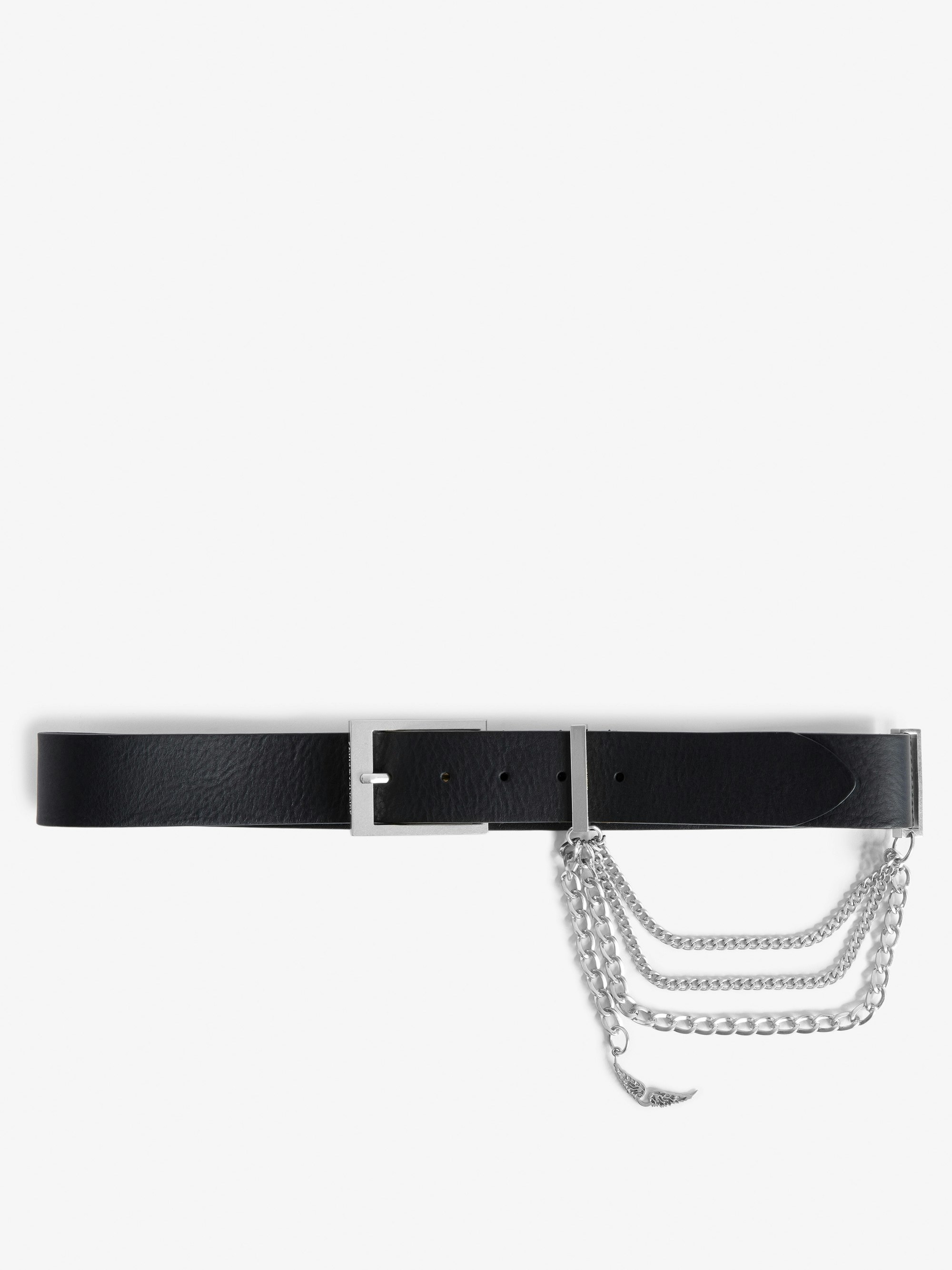 Rock Chain Glossy Wild Belt - Python-effect leather belt with triple chain and wing charm.