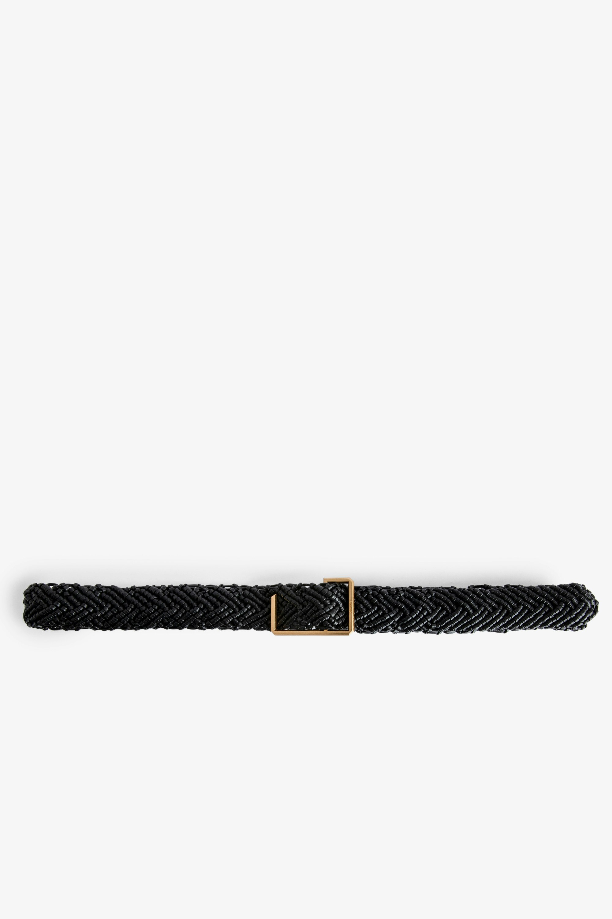 La Cecilia Obsession Belt - Adjustable black grained and braided leather belt with C buckle.