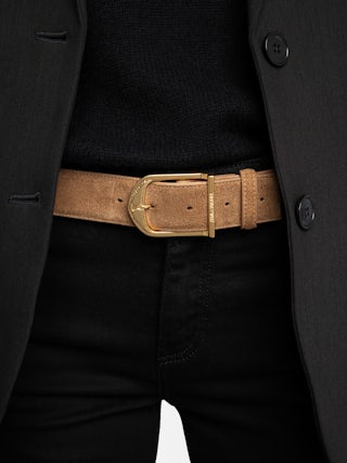 Rise Suede Belt - 35mm wide suede leather belt with signature wings on the buckle.
