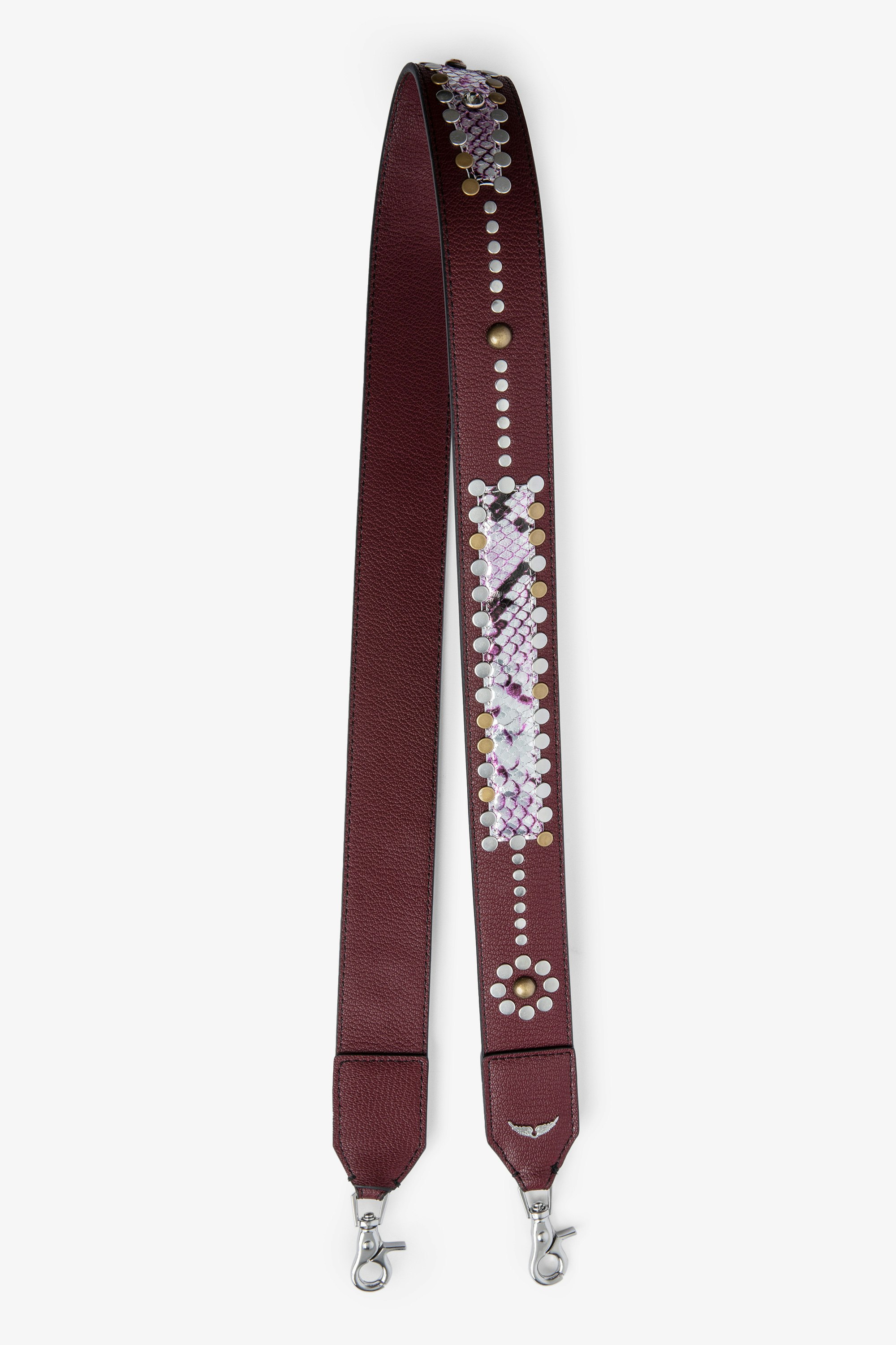 Wild ストラップ Women’s leather shoulder strap with rivets and python-embossed panels