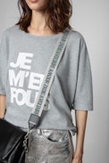 Zadig Shoulder Strap - Women’s adjustable shoulder strap in blue leather and jacquard.
