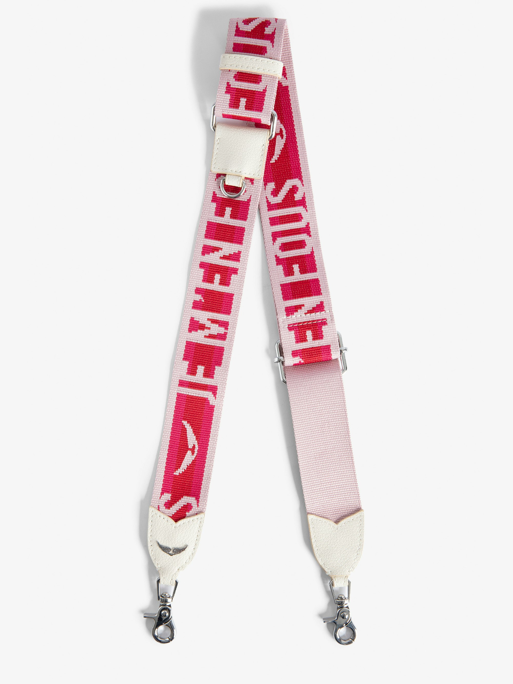 Shoulder Strap Zadig - Leather and nylon shoulder strap with "Je m'en fous" message and wings motif.