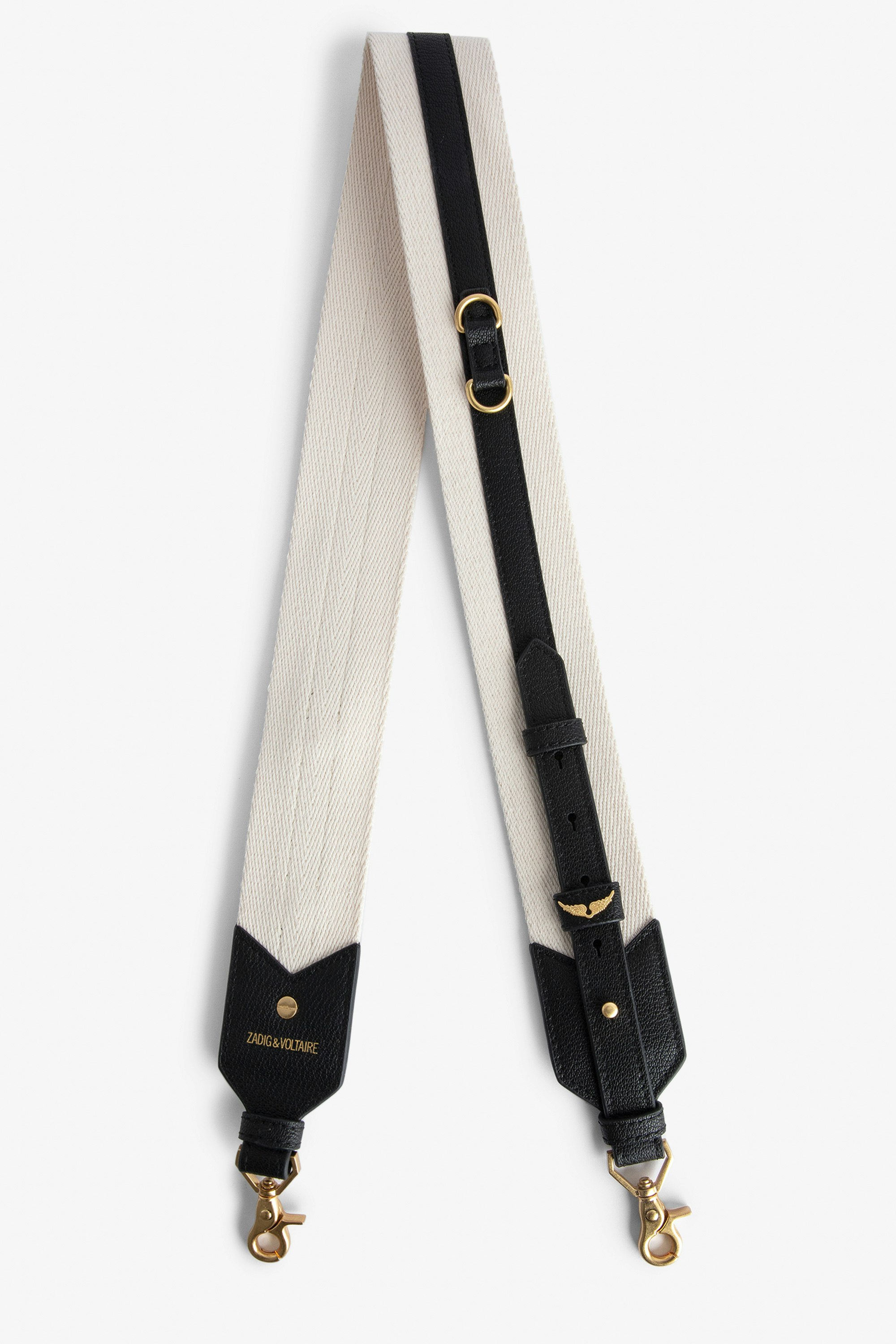 Adjustable Shoulder Strap - Adjustable ecru canvas shoulder strap with black leather panels.