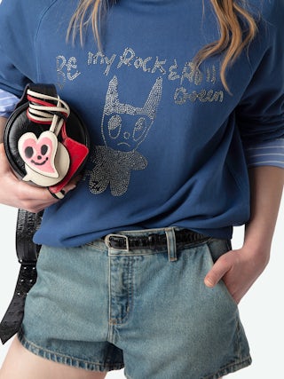 Charms Grigri Heart - Vintage-effect patent leather grigri charm with print, designed to be attached to a bag, for example.