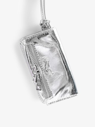 Rock Metallic Keychain - Mini Rock pouch charm in vintage leather with zip pocket, internal pocket and interior mirror.