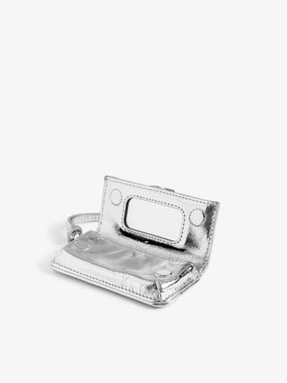 Rock Metallic Keychain - Mini Rock pouch charm in vintage leather with zip pocket, internal pocket and interior mirror.