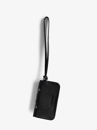Rock Punk Keychain - Mini Rock pouch charm in vintage leather with zip pocket, internal pocket and interior mirror.