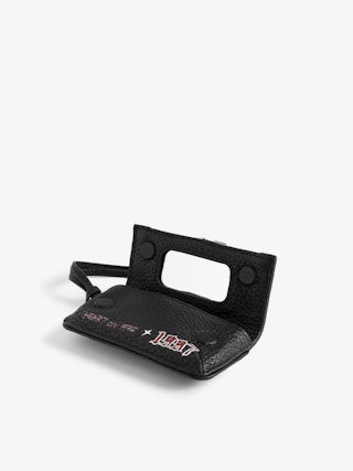 Rock Punk Keychain - Mini Rock pouch charm in vintage leather with zip pocket, internal pocket and interior mirror.