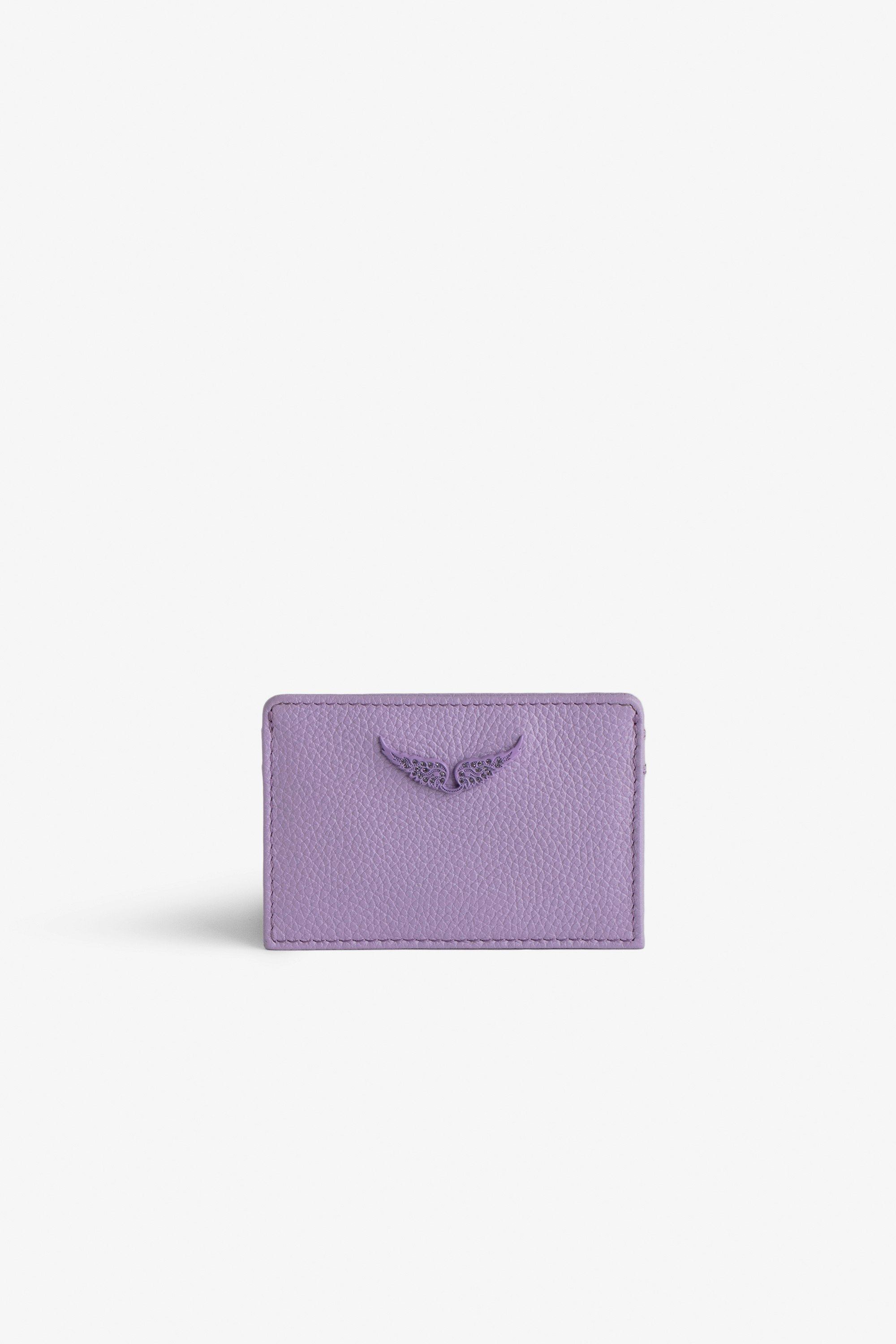 Porte-Cartes ZV Pass - Porte-cartes en cuir grainé violet à charm ailes en strass.