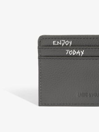 ZV Pass Cardholder - Card holder in grained leather adorned with rhinestone wings.