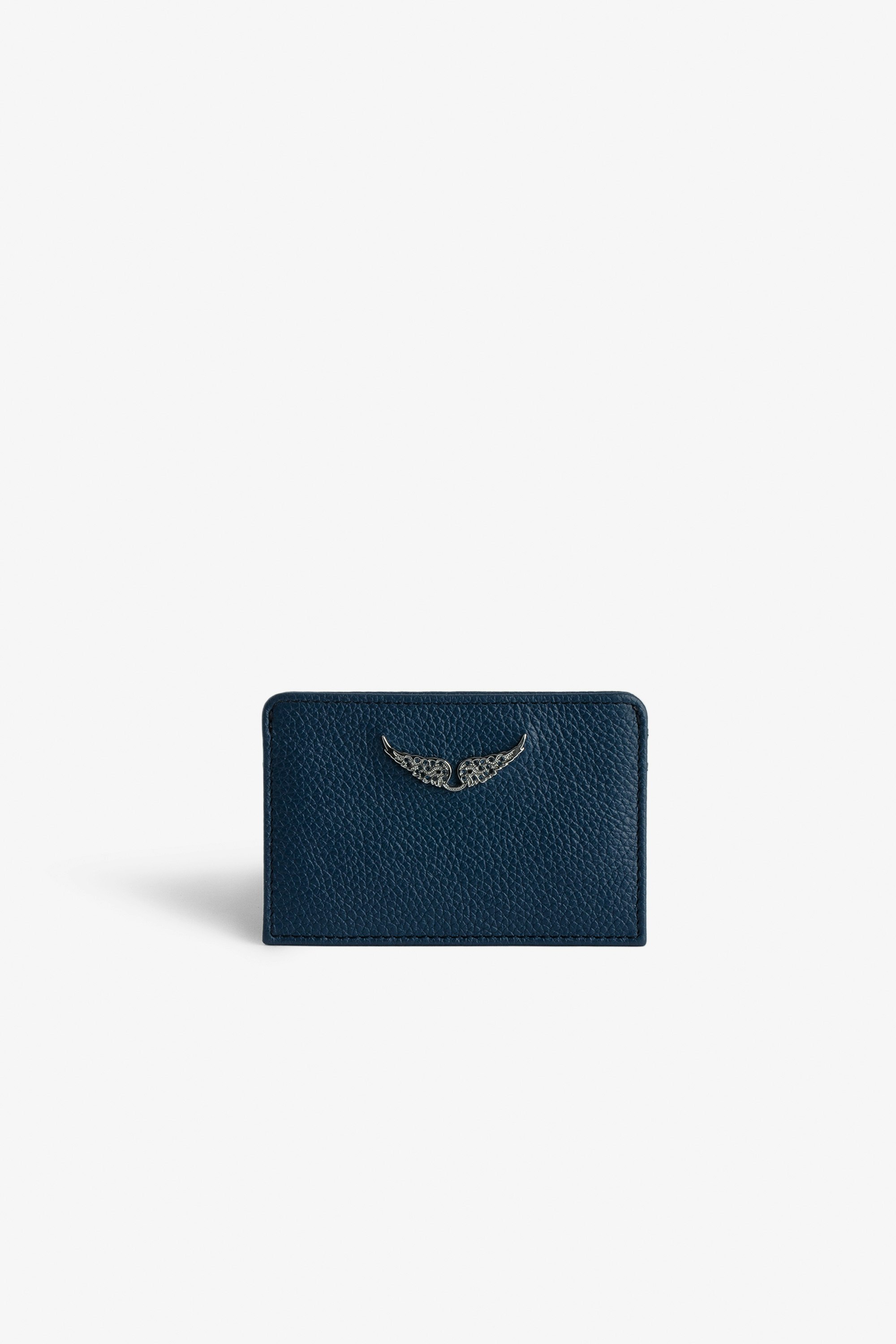 ZV Pass Card Holder - Navy blue grained leather card holder.