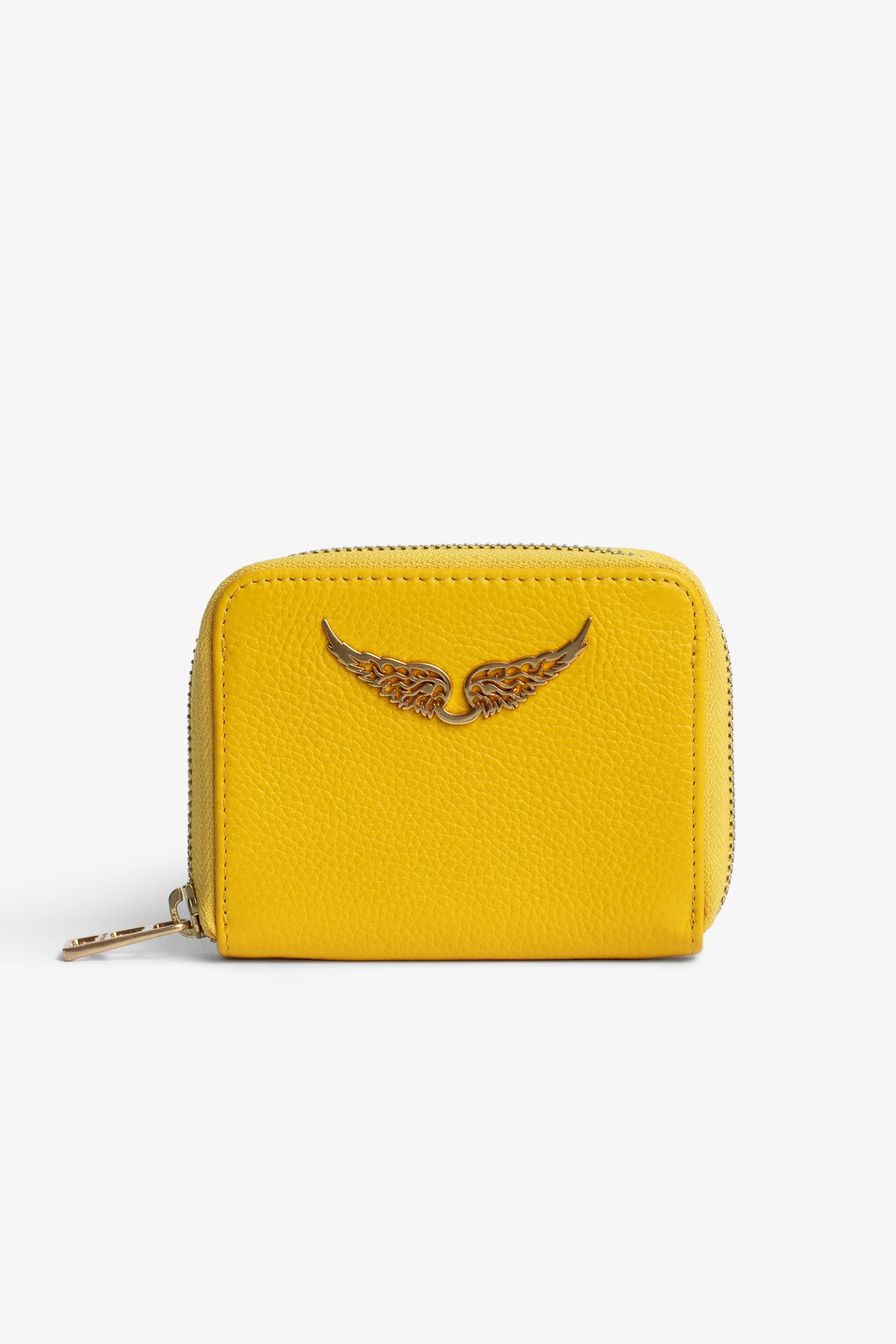 Portemonnaie Mini ZV Gelbes Damen-Portemonnaie aus genarbtem Leder