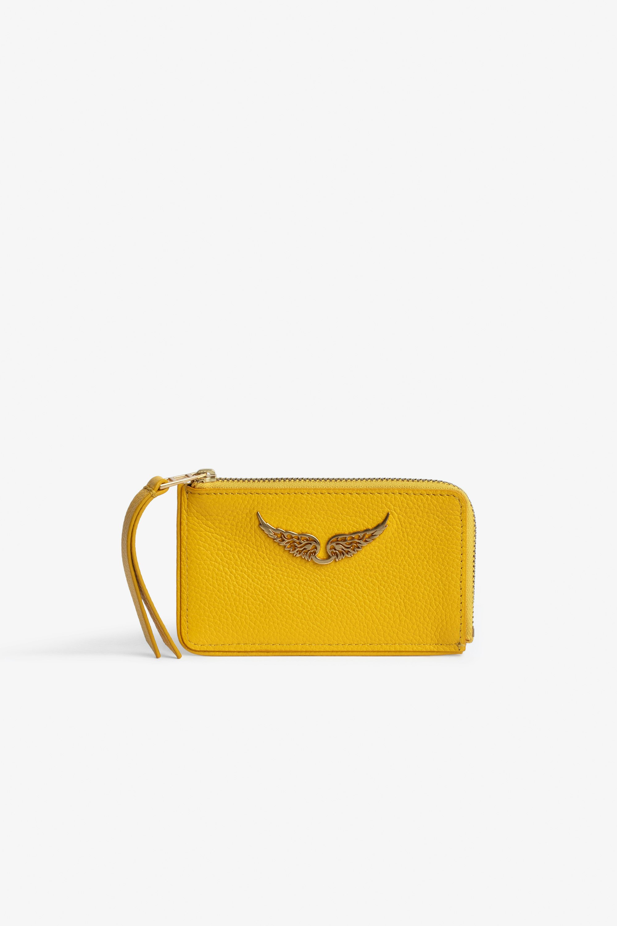 ZV Card 財布 Women’s zipped card holder in yellow grained leather

