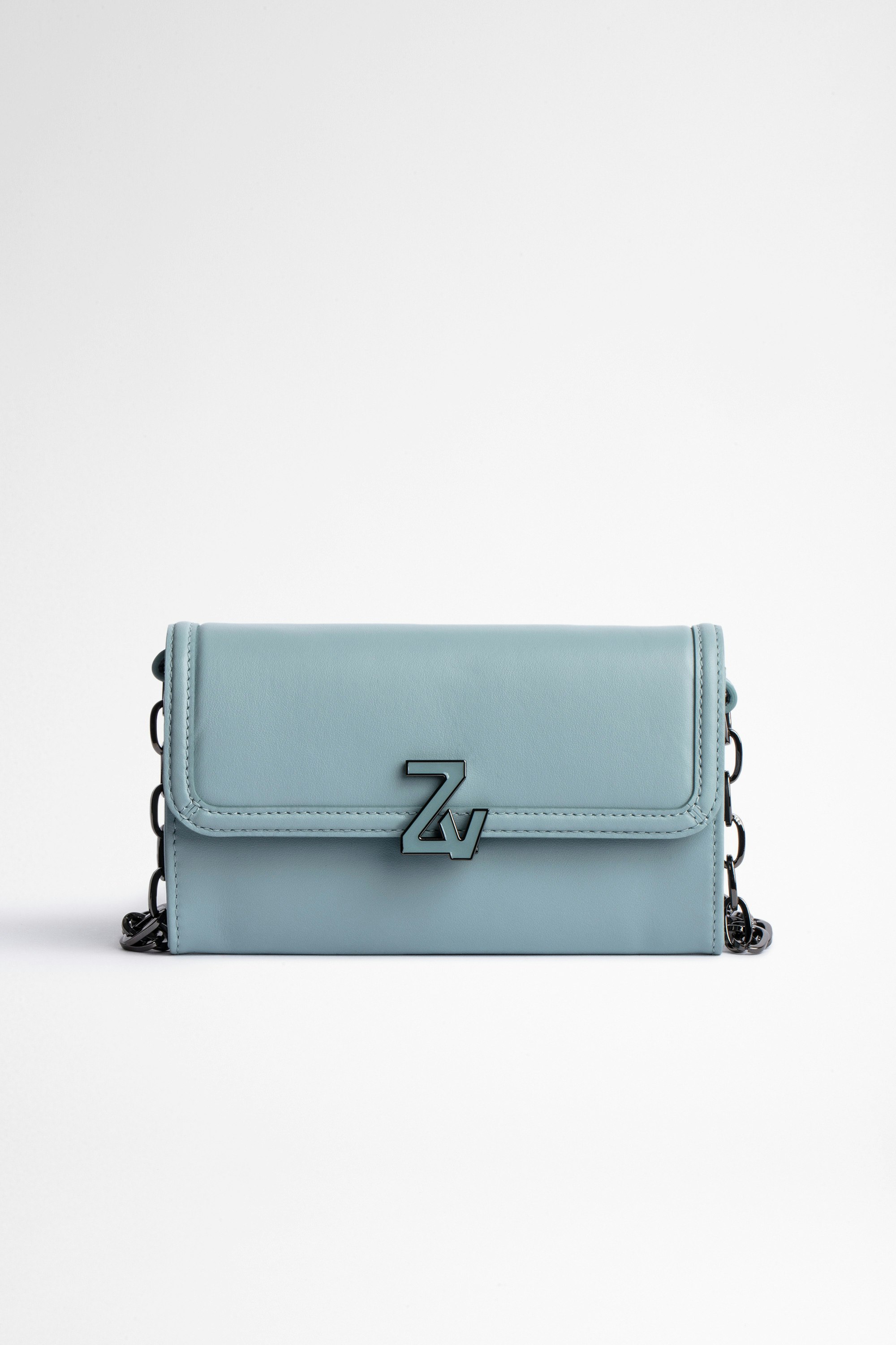 ZV Initiale Le Long Unchained Wallet Women's sky-blue smooth leather wallet with shoulder strap 