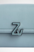 ZV Initiale Le Long Unchained Wallet - Women's sky-blue smooth leather wallet with shoulder strap