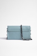 ZV Initiale Le Long Unchained Wallet - Women's sky-blue smooth leather wallet with shoulder strap