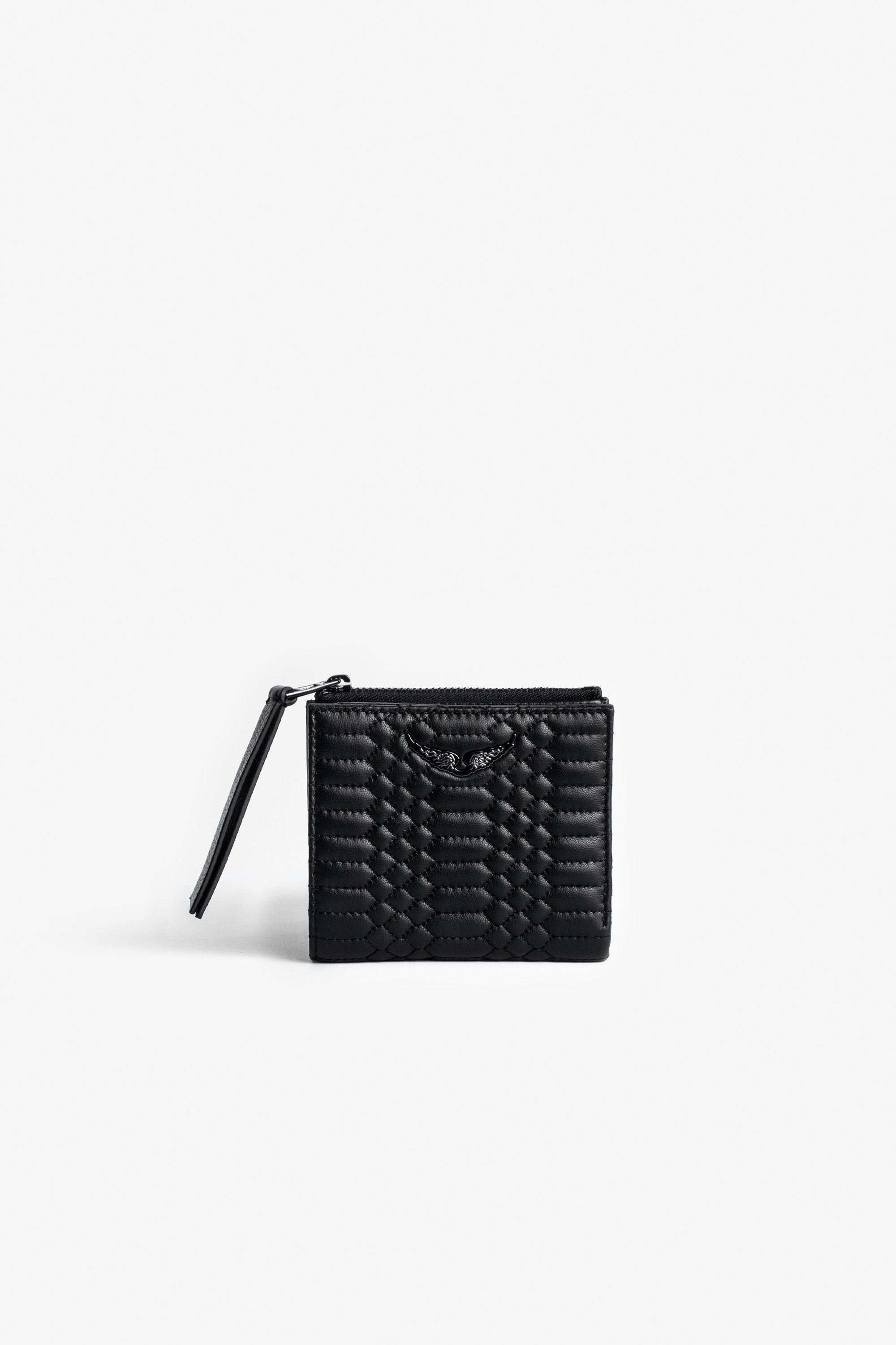 Brieftasche ZV Fold - Schwarze Brieftasche aus gestepptem Lammleder