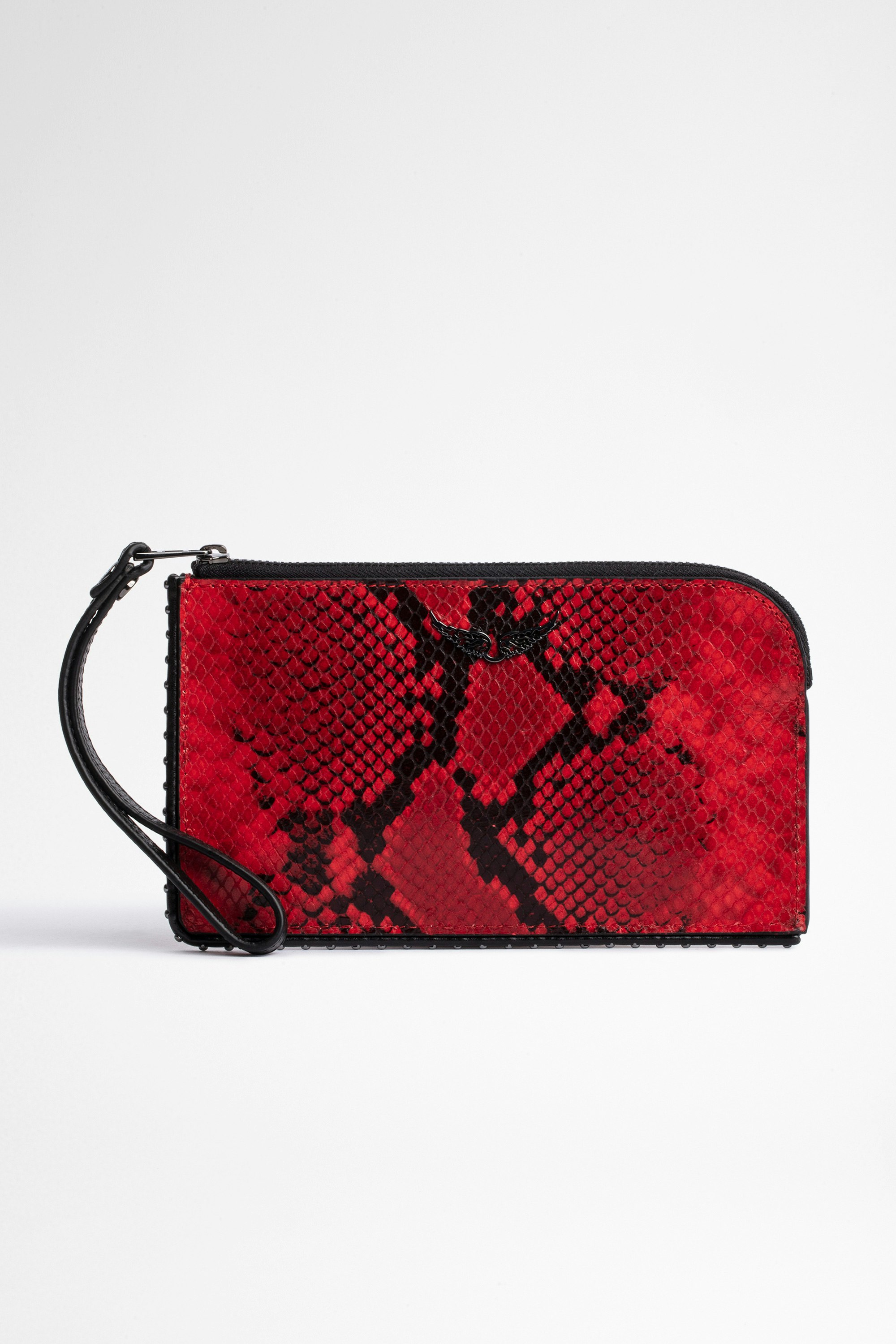 Phone Wallet Pouch Women's snakeskin-effect red leather pouch