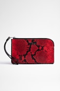 Phone Wallet Pouch - Women's snakeskin-effect red leather pouch