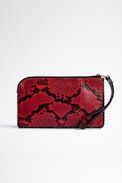 Phone Wallet Pouch - Women's snakeskin-effect red leather pouch