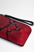 Phone Wallet Pouch - Women's snakeskin-effect red leather pouch