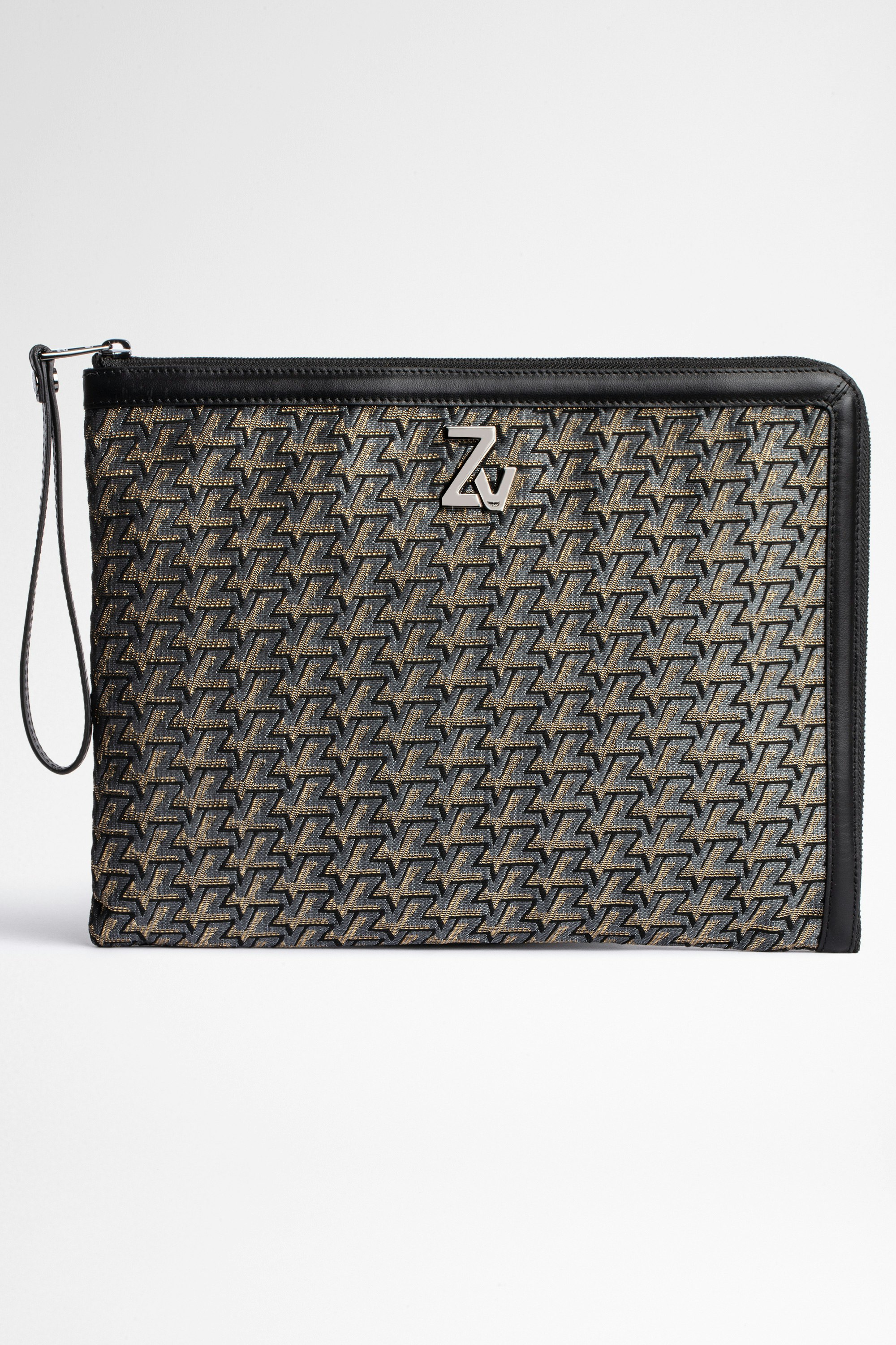 ZV Initiale La Maxi Pouch Large clutch in leather and ZV street jacquard canvas