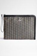 ZV Initiale La Maxi Pouch - Large clutch in leather and ZV street jacquard canvas