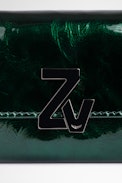 ZV Initiale Le Tiny Unchained Wallet-Style Clutch - Women's small metallic green leather wallet with chain shoulder strap