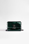 ZV Initiale Le Tiny Unchained Wallet-Style Clutch - Women's small metallic green leather wallet with chain shoulder strap