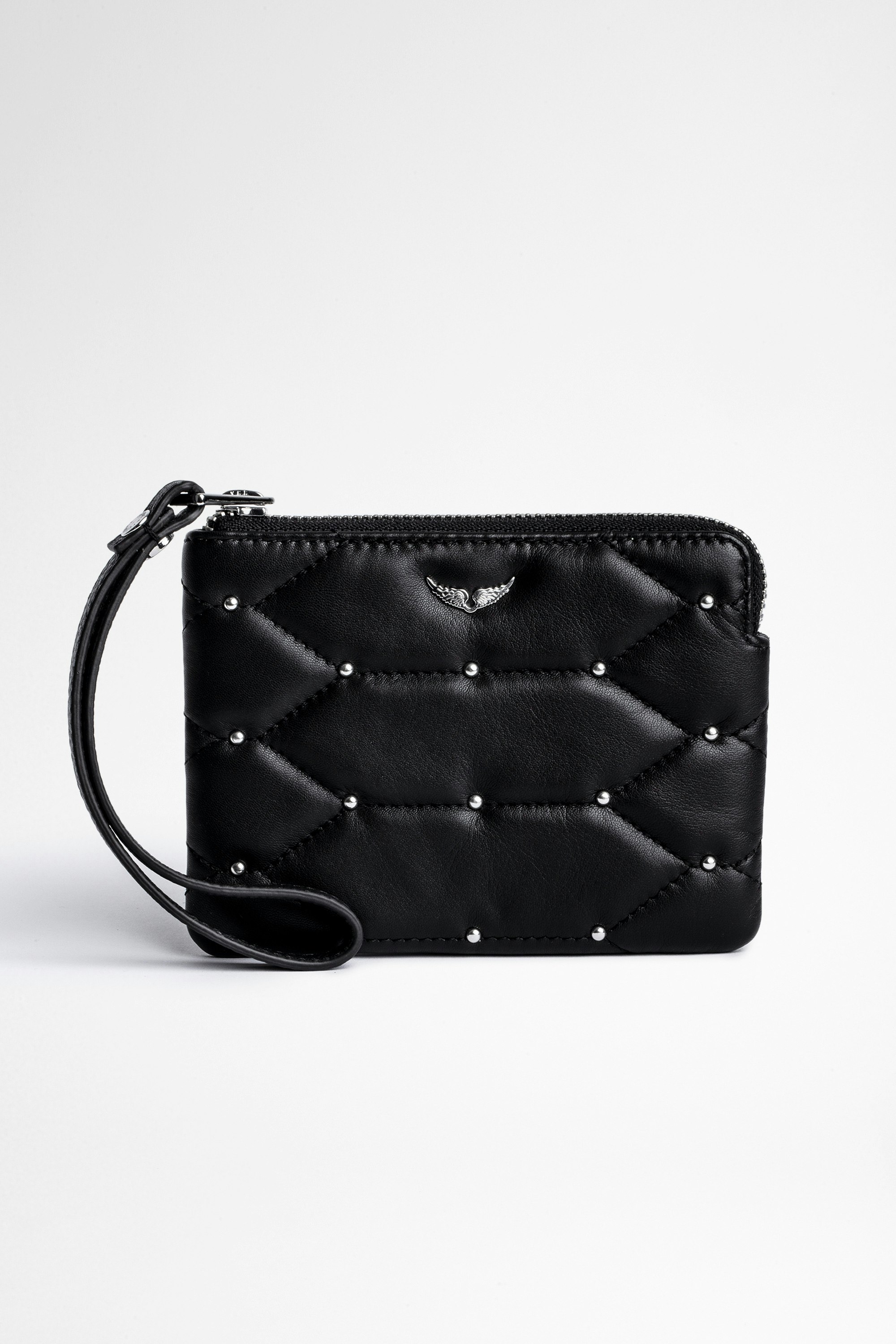 Mini Uma Mat Scale Studs Clutch Women's small quilted and studded black leather clutch