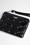 Mini Uma Mat Scale Studs Clutch - Women's small quilted and studded black leather clutch