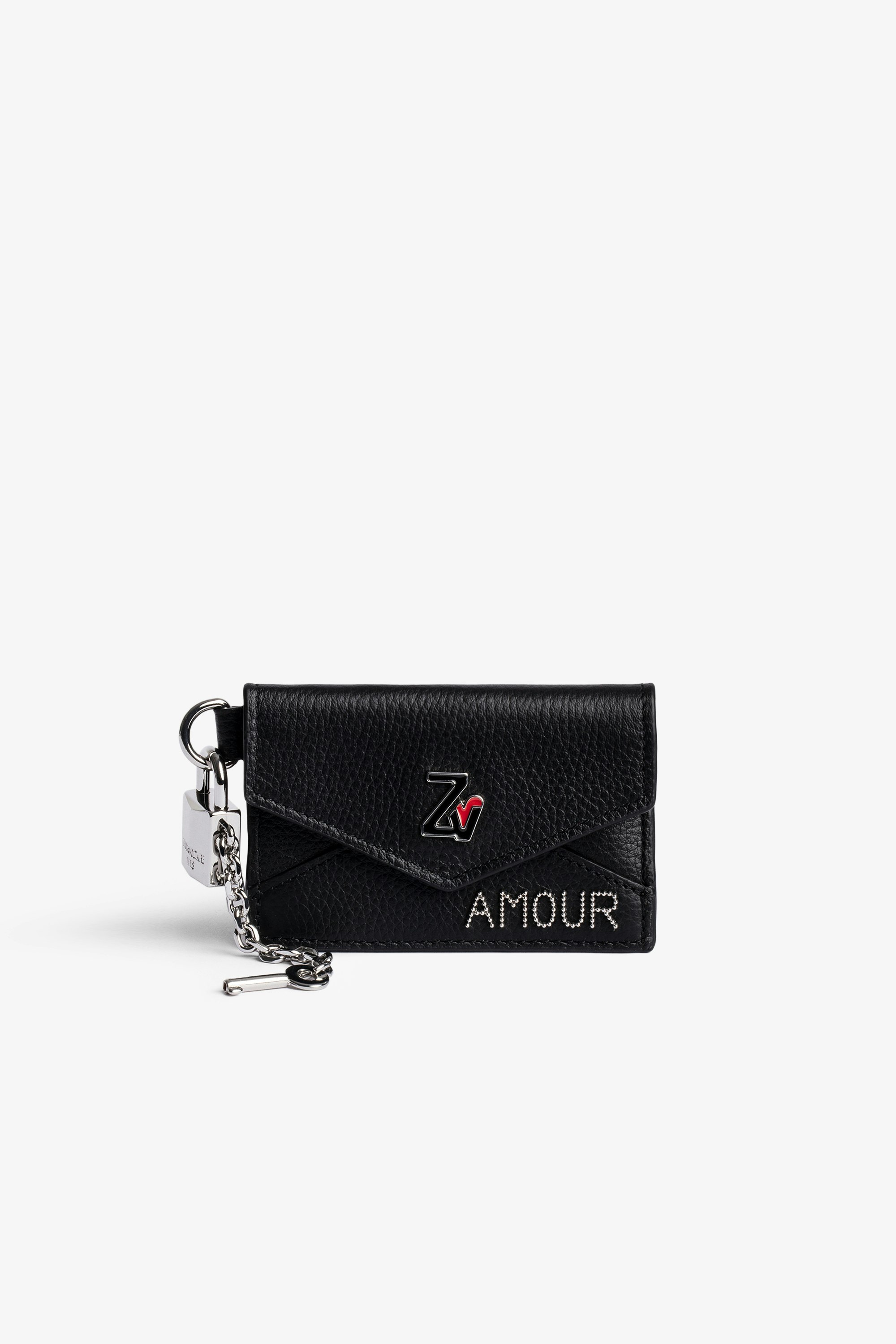 ZV Crush Pass レザー財布 Women's small card holder in black grained leather