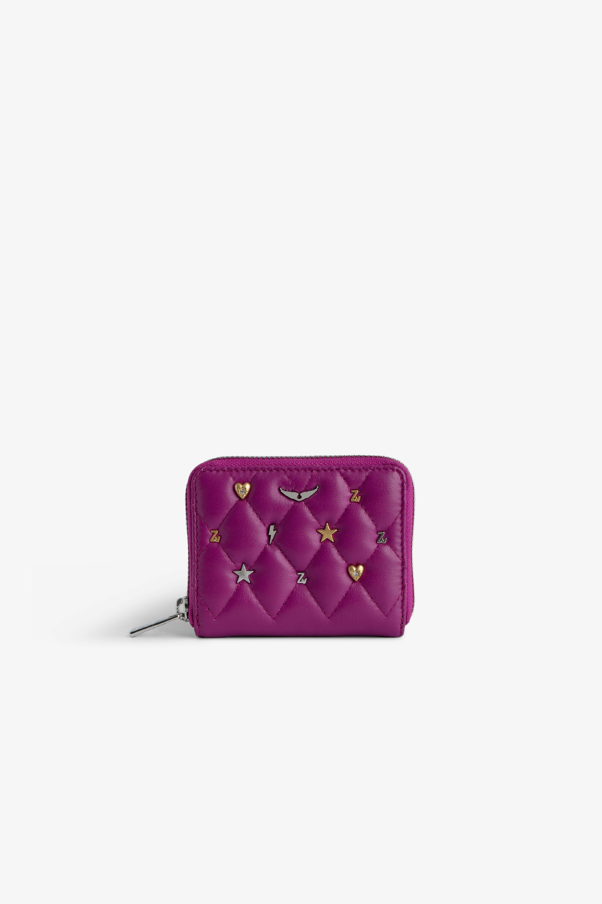 Mini ZV Coin Purse - Fuchsia smooth and quilted leather coin purse with lucky charms.