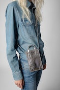 Sunny#2 Phone Pouch - Women’s vintage silver leather phone pouch with shoulder strap