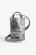 Sunny#2 Phone Pouch - Women’s vintage silver leather phone pouch with shoulder strap