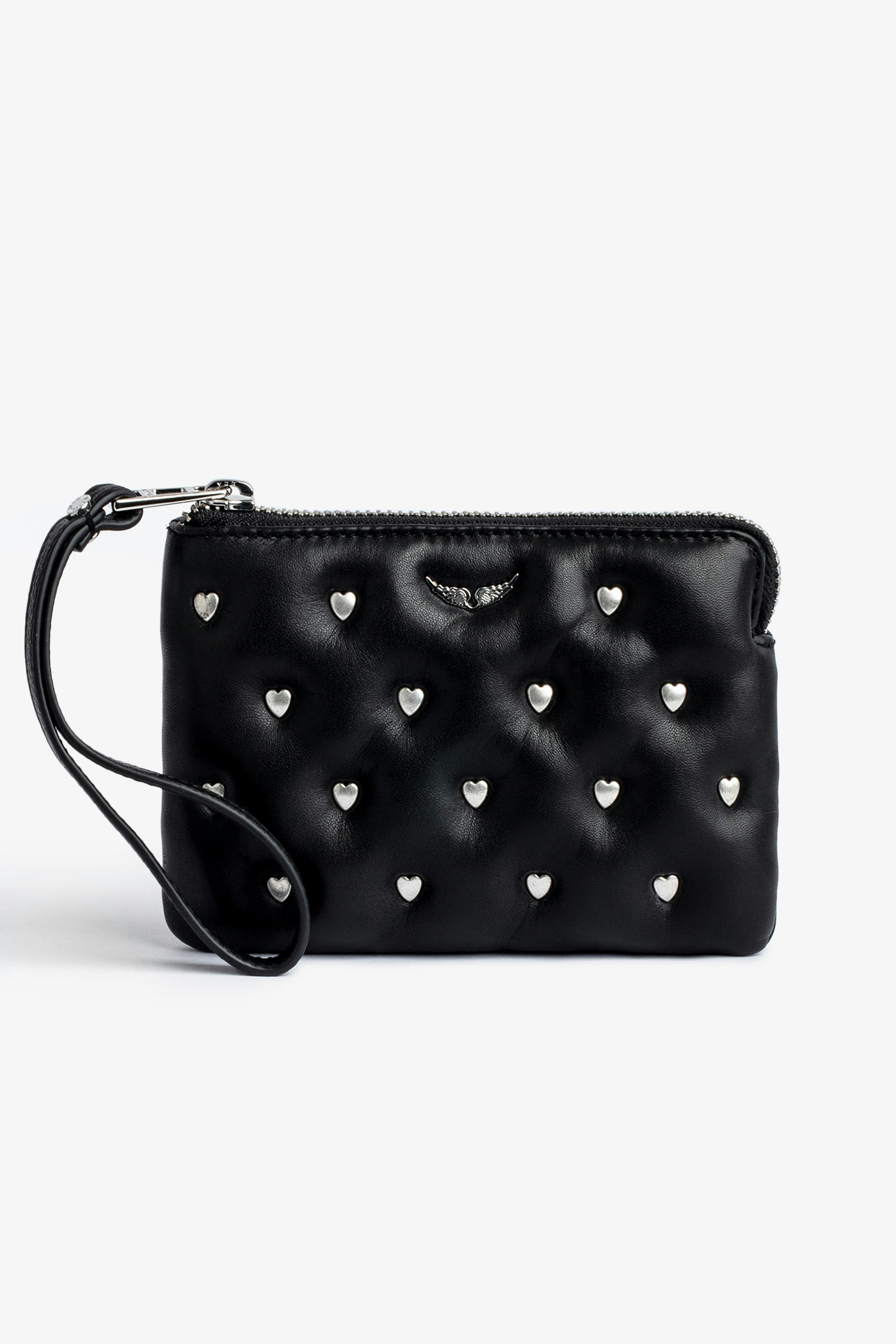 Mini Uma Clutch Women’s small clutch in black smooth leather with heart studs