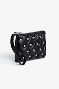 Mini Uma Clutch - Women’s small clutch in black smooth leather with heart studs