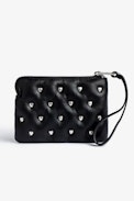 Mini Uma Clutch - Women’s small clutch in black smooth leather with heart studs
