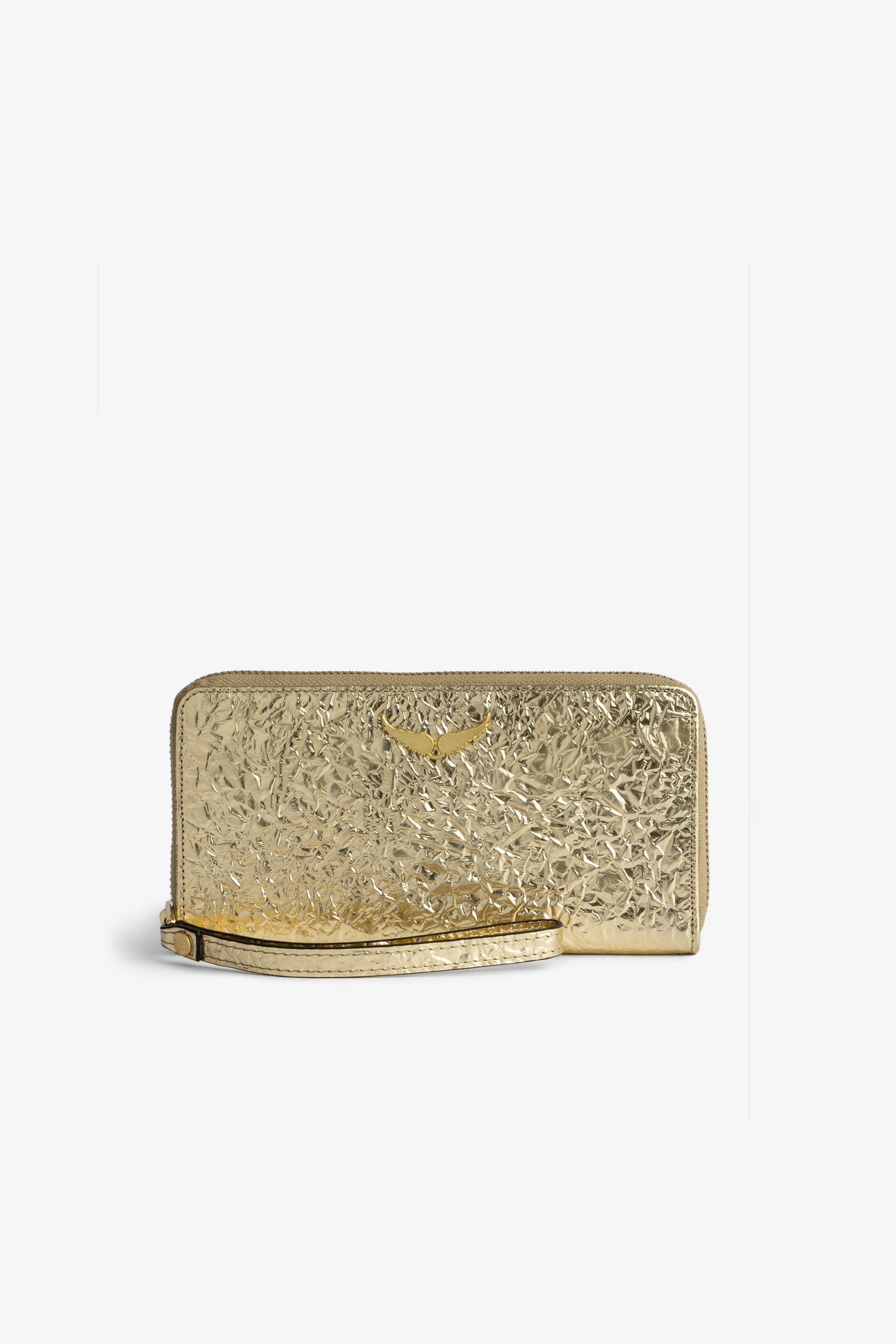 Brieftasche Compagnon Damen-Brieftasche Compagnon aus goldfarbenem Metallic-Knitterleder