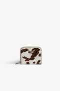 Mini ZV Wallet - Women’s wallet in brown-and-white pony-effect leather, adorned with a crystal-studded wings charm