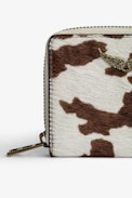 Mini ZV Wallet - Women’s wallet in brown-and-white pony-effect leather, adorned with a crystal-studded wings charm