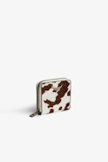 Mini ZV Wallet - Women’s wallet in brown-and-white pony-effect leather, adorned with a crystal-studded wings charm