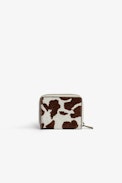 Mini ZV Wallet - Women’s wallet in brown-and-white pony-effect leather, adorned with a crystal-studded wings charm