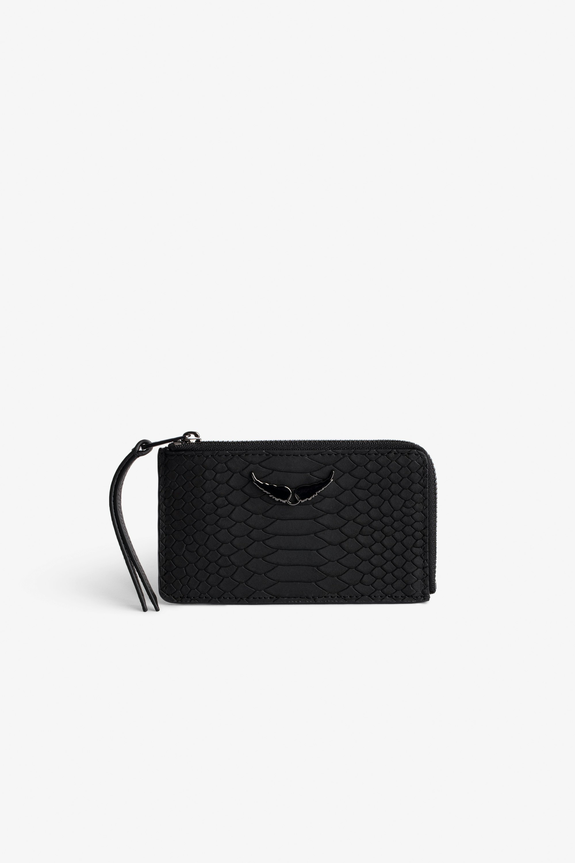 ZV Soft Savage Card Case - Women's card case in black python-effect leather