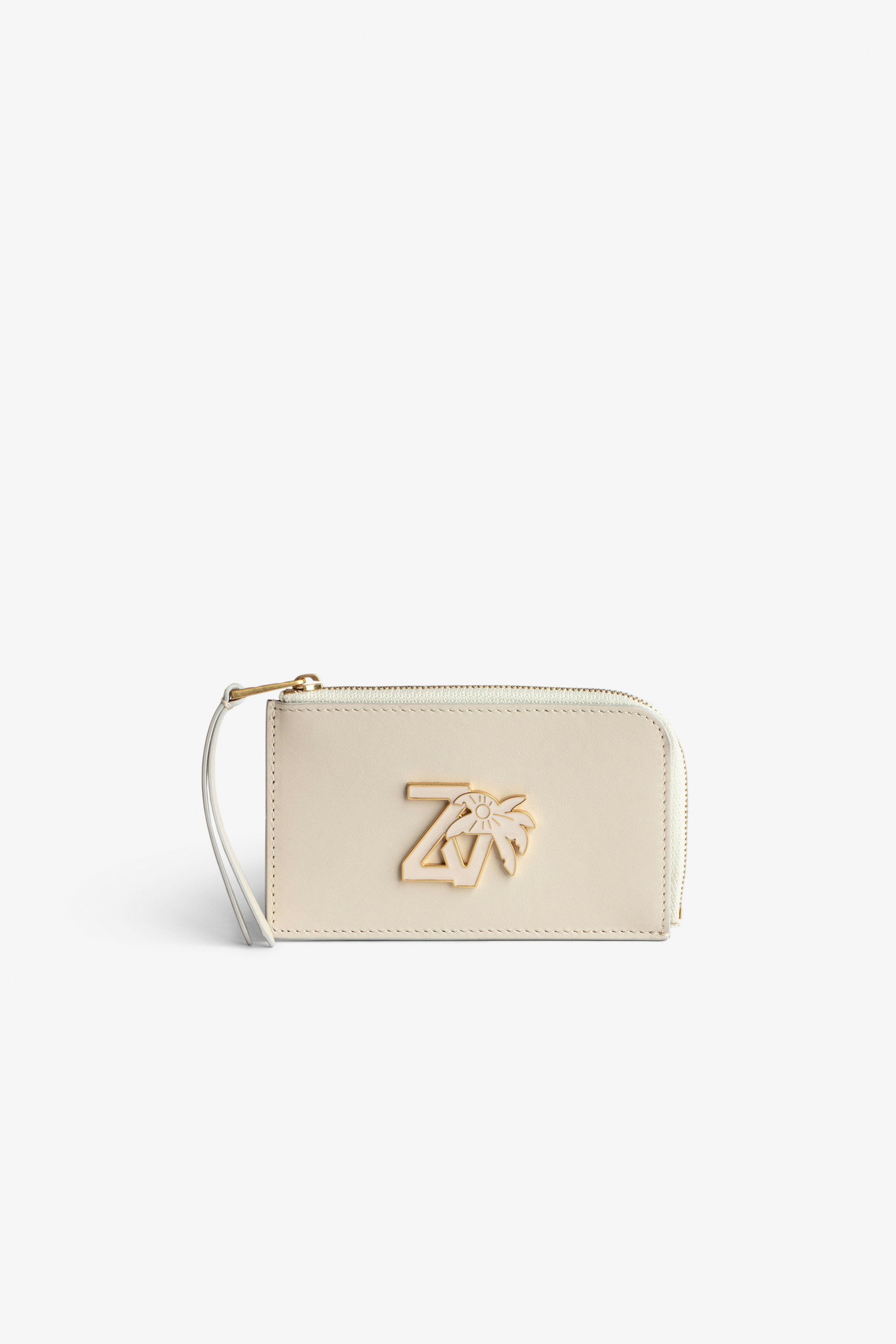 ZV Initiale Le Medium Card Case Women's off-white leather card case with ZV Palm Tree clasp