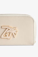 Kartenetui ZV Initiale Le Medium - Damen-Kartenetui aus ecrufarbenem Leder mit ZV-Schließe mit Palm-Tree-Motiv