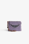 Mini Uma Clutch - Women's purple cotton clutch bag with fringing, wings patch and a beaded strap