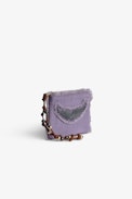 Mini Uma Clutch - Women's purple cotton clutch bag with fringing, wings patch and a beaded strap