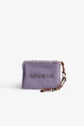 Mini Uma Clutch - Women's purple cotton clutch bag with fringing, wings patch and a beaded strap