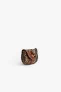 Secret Clutch - Women's mini clutch in brown python-effect leather with braided edges